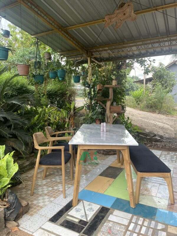 AKDN19-MEJA MAKAN MARMER 2 KURSI DAN BENCH