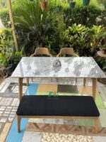 AKDN19-MEJA MAKAN MARMER 2 KURSI DAN BENCH