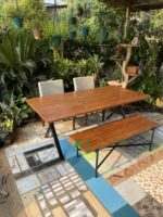 AKDN18-MEJA MAKAN SOLID 2 KURSI DAN BENCH