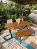 AKDN18-MEJA MAKAN SOLID 2 KURSI DAN BENCH